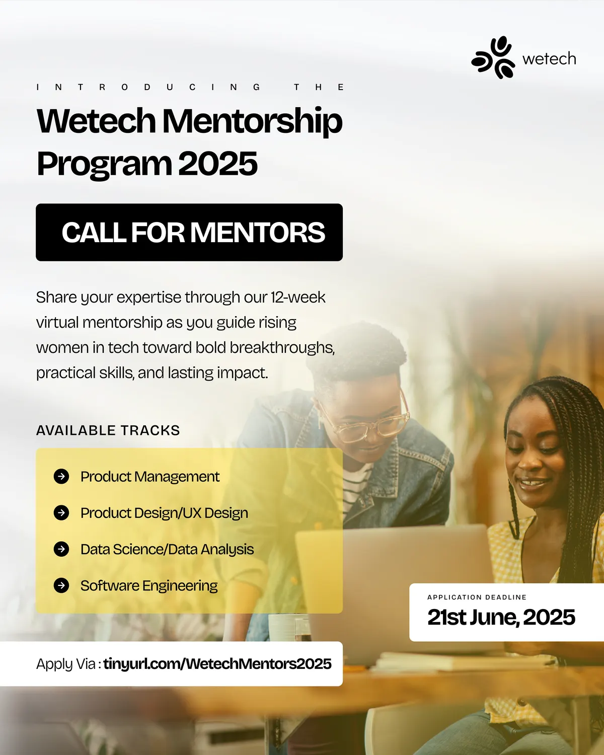Mentorship Program — call for mentors, the same layout inverted.